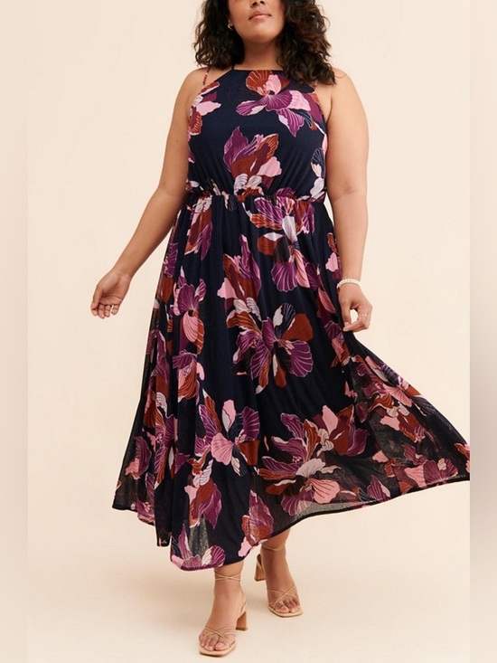 Anthropologie Dresses & Skirts - Anthropologie | Tiered Halter Maxi Dress Floral Navy Pink - Size 1X
